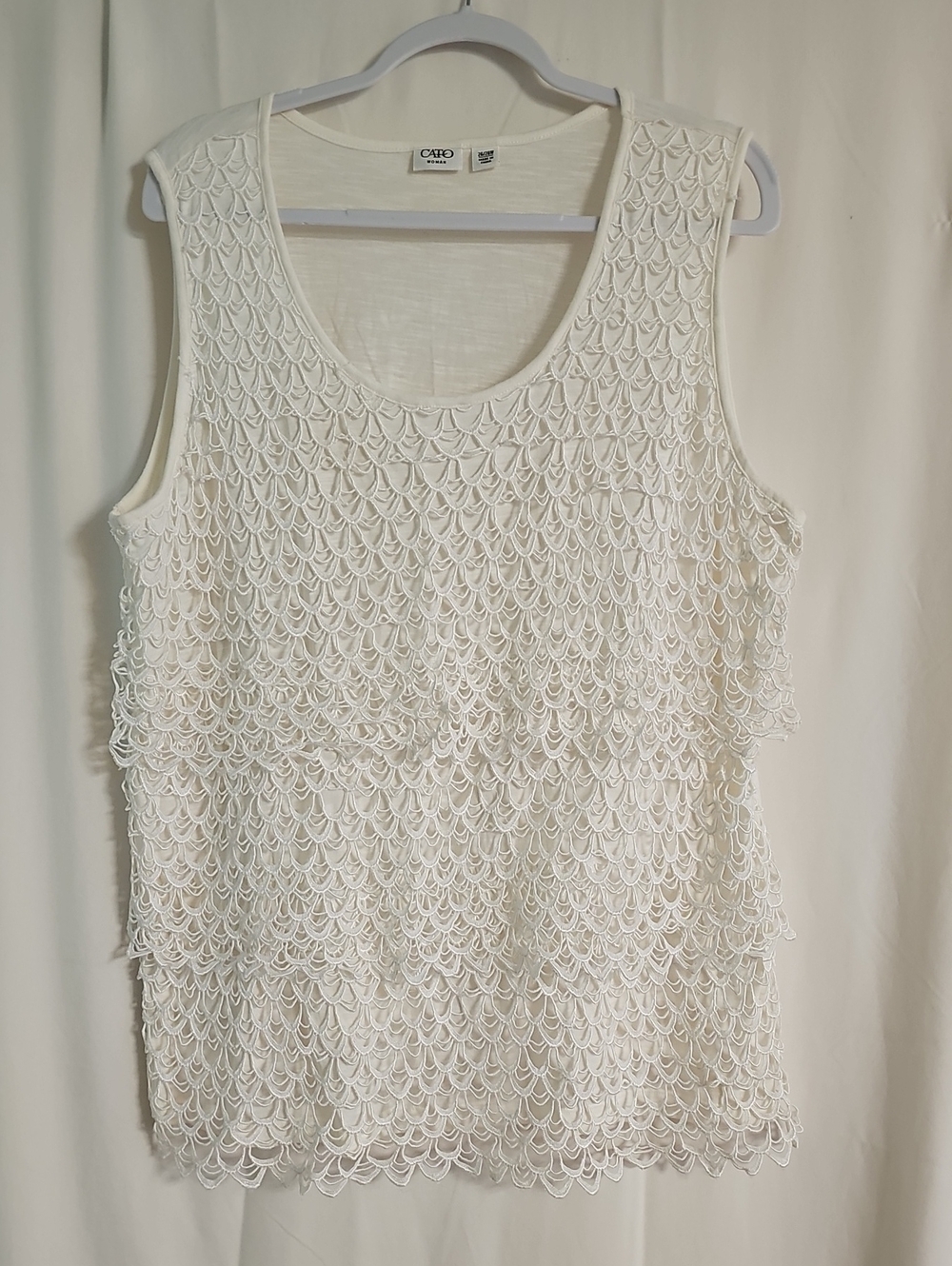 Cato Women's Cream Lace Tiered Scoop Neck Tank